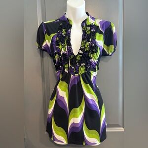 Heart Soul Purple and Green Ruffled Blouse